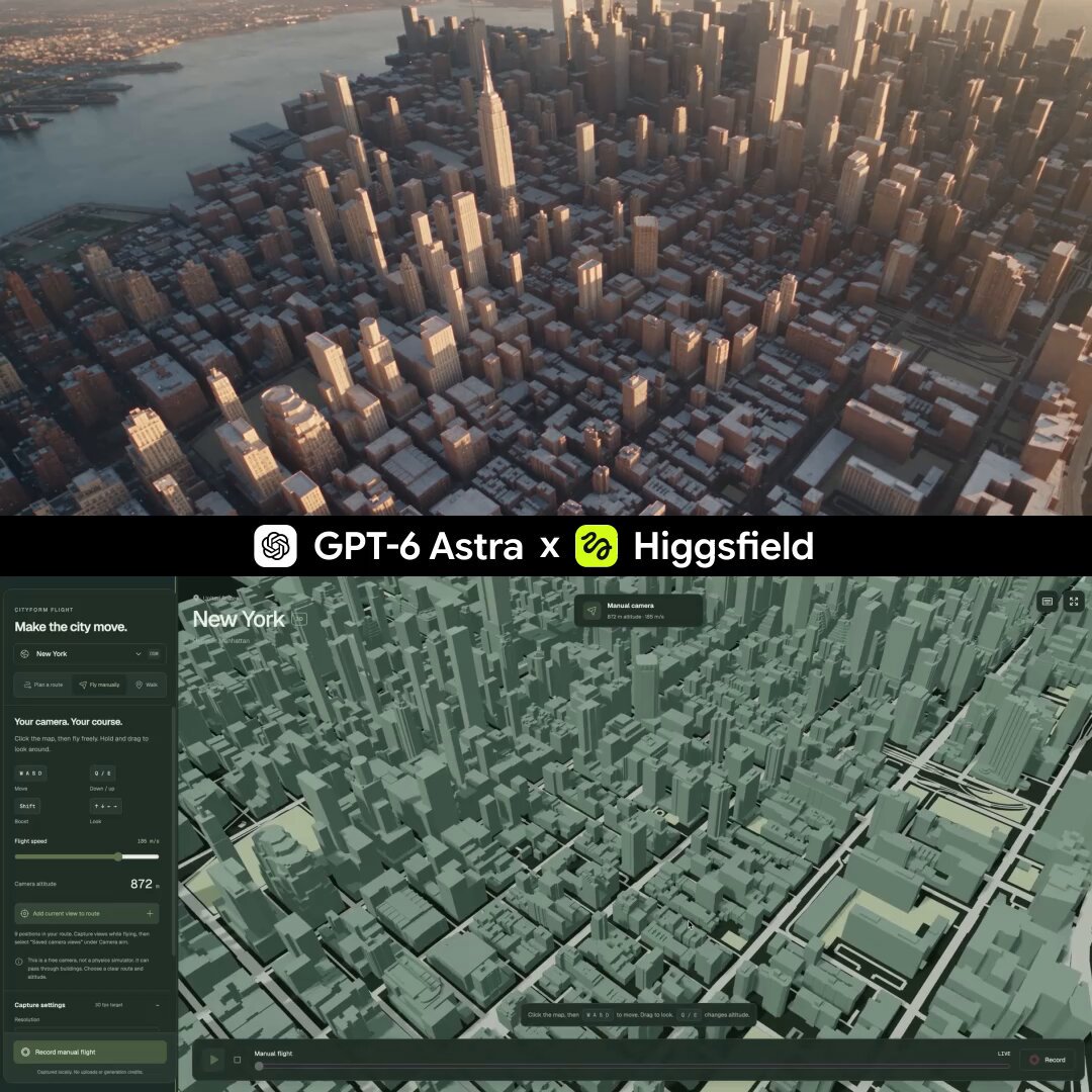 A 3D cityscape rebuilt with GPT-6 Astra